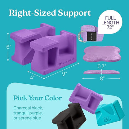 PRO Yoga Blocks | Ergonomic Yoga Block 2 Pack for Wrist Comfort and Support | EVA Foam Exercise Blocks, 2x Knee Pads & Yoga Strap | Pilates Block Set | Bricks to Eliminate Wrist Pain
