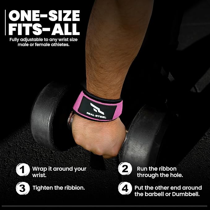 Real Steel Lifting Wrist Straps for Weightlifting, Bodybuilding, Powerlifting, Strength Training, & Deadlifts - Padded Neoprene with 24 inch Cotton