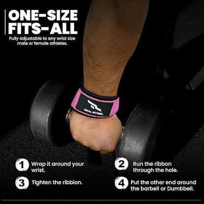 Real Steel Lifting Wrist Straps for Weightlifting, Bodybuilding, Powerlifting, Strength Training, & Deadlifts - Padded Neoprene with 24 inch Cotton