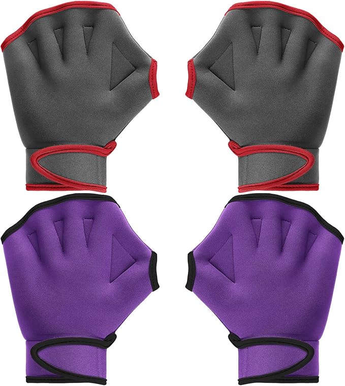 Sumind 2 Pairs Swimming Gloves Aquatic Training Gloves Neoprene Mittens Webbed Fitness Water Aerobics Resistance Training for Women Men Swimming Diving(Medium,Purple, Gray)