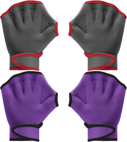 Sumind 2 Pairs Swimming Gloves Aquatic Training Gloves Neoprene Mittens Webbed Fitness Water Aerobics Resistance Training for Women Men Swimming Diving(Medium,Purple, Gray)