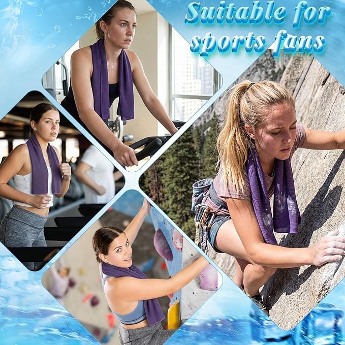 Honoson 10 Pack Cooling Towels Bulk - 47"x12" Soft Breathable Ice Towels for Neck & Face, Portable Chilly Rags Microfiber Sweat Rags for Yoga, Sports, Gym, Workout & Fitness(Purple)