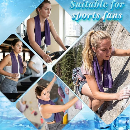 Honoson 10 Pack Cooling Towels Bulk - 47"x12" Soft Breathable Ice Towels for Neck & Face, Portable Chilly Rags Microfiber Sweat Rags for Yoga, Sports, Gym, Workout & Fitness(Purple)