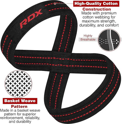RDX Weight Lifting Straps Figure 8, Anti Slip Strap with Cuffs Wrist Support for Gym Workout Deadlift Powerlifting Bodybuilding Weightlifting, Fitness Strength Training, Hand Bar Grip for Men