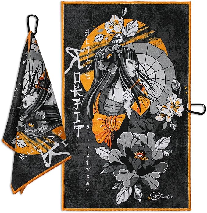 RokFit Gym & Golf Towel – Multi-Use, Quick-Dry, Durable Utility Towel with Bold Graphic and Carabiner Clip (RokFit X Blondie)