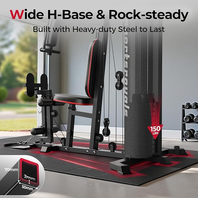 Sportsroyals Home Gym, Multifuntional Workout Station with 150LBS Weight Stack, Full Body Workout Equipment for Home Exercise Fitness