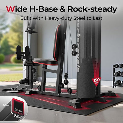 Sportsroyals Home Gym, Multifuntional Workout Station with 150LBS Weight Stack, Full Body Workout Equipment for Home Exercise Fitness