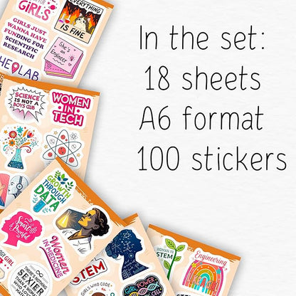 100Pcs Women in Stem Stickers for Water Bottle, Laptop, Woman in Science Stickers- Women in Stem Gifts, Science Party Supplies- Gift for Women & Men