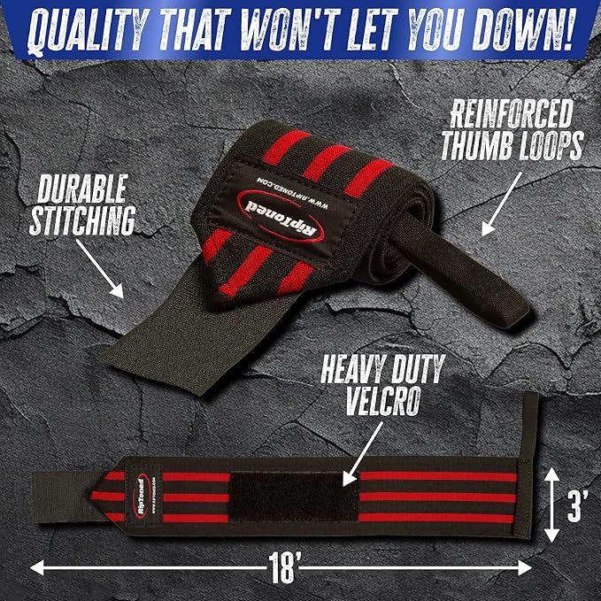 Rip Toned Wrist Wraps for Weightlifting – USPA & USAPL Approved 18" Wrist Straps for Powerlifting – Adjustable, Durable Gym Wraps with Thumb Loop – Maximum Support for Men & Women