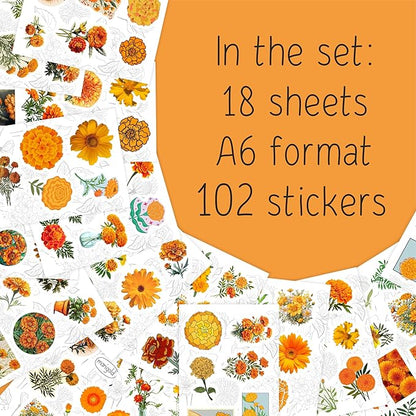 BulbaCraft Marigold Stickers for Water Bottle and Laptop - Floral Party Supplies, Decorations & Gifts, Waterproof Vinyl Decals, Gifts for Women & Men