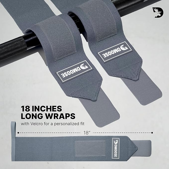 DMoose Fitness Wrist Wraps for Weightlifting 18" - Heavy Duty Gym Wrap with Hand Thumb Loop for Support & Pain Relief, USPA Approved Powerlifting, Weight Lifting Wrist Straps for Men & Women Work Out