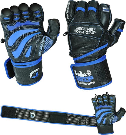 Elite Leather Gym Gloves with Built in 2" Wide Wrist Wraps Grip & Design for Weightlifting Power Lifting Bodybuilding & Strength Training Workout Exercises