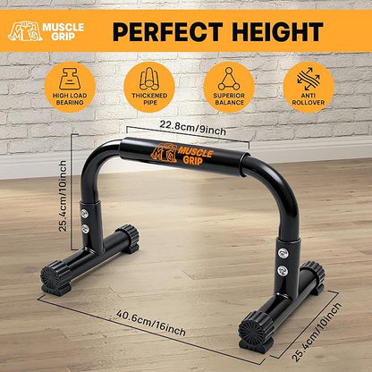 Push Up Bars Parallettes, 10” Heavy-Duty Steel Dip Bars with Non-Slip Foam Handles, Calisthenics Equipment for Handstands, L-Sit & Dips, Home Gym Workout Set with Jump Rope