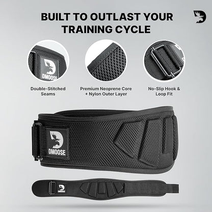 DMoose Fitness Weight Lifting Belt for Squats, Deadlift & Intense Workout - 6" Adjustable Fit Auto Lock Weightlifting Belt for Men & Women - Neoprene Gym Belts for Stability & Lumbar Back Support