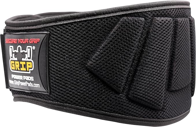 Grip Power Pads Weightlifting Gym Belt Powerlifting for Men & Women 6 Inch Back Support Best for Olympic Gym Lifting (Black, 40"- 45" Around Navel X-Large)