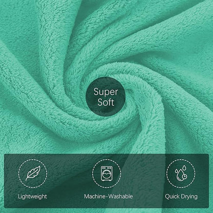 TENSTARS Silk Hemming Hand Towels for Bathroom - Quick Drying - Ultra Soft Microfiber Absorbent Towel for Bath Fitness, Gym, Shower, Hotel, and Spa - 16x28 Inch | Set of 6, Aqua Green