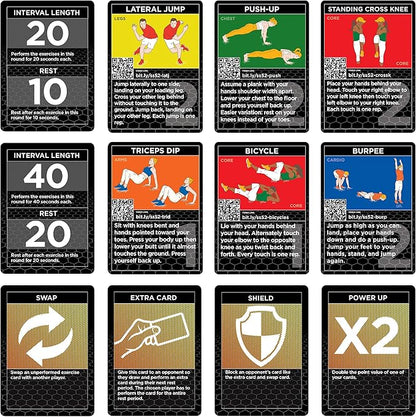 Stack 52 HIIT Interval Workout Game. Designed by Military Fitness Expert. Video Instructions Included. Bodyweight Exercises, No Equipment Needed. Fun and Motivating Training Program.