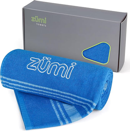 Zumi 100% Cotton Quick Dry Travel Towel - Soft, Thin, Compact, Highly Absorbent, Lightweight Camping Towel for Beach, Gym, Bath, Shower, Swimming, Pool, Dorm, RV - Blue