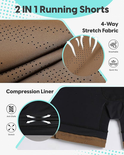 maamgic Mens Running Shorts with Compression Liner 5" Quick Dry Workout Shorts Anti-Chafe Gym Shorts 2 in 1 Athletic Shorts