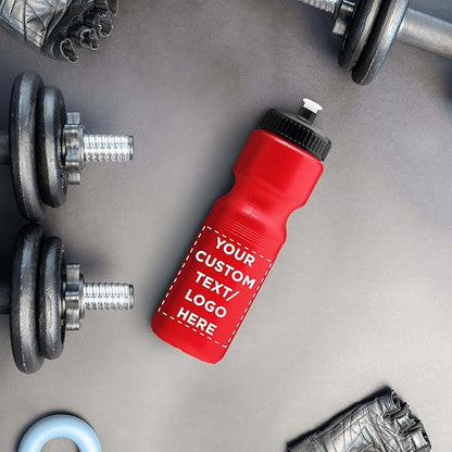 DISCOUNT PROMOS 28 oz. Custom Push Cap Plastic Water Bottles Set of 10/50/100, Personalized Bulk Pack - Perfect for Gym, Hiking, Camping, Outdoor Sports -Red