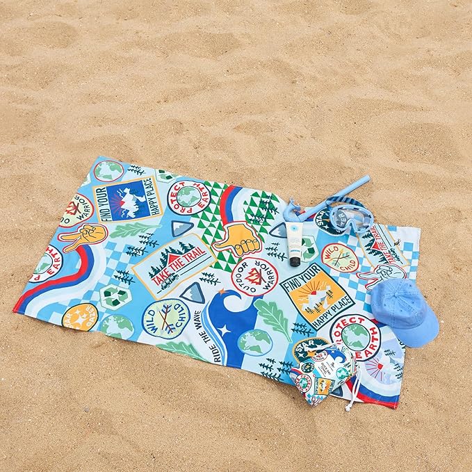 Dock & Bay Kid's Towel - Quick Dry, Sand Free - Compact, Lightweight - 100% Recycled - Includes Bag - Into the Wild - Large (160x90cm, 63x35)
