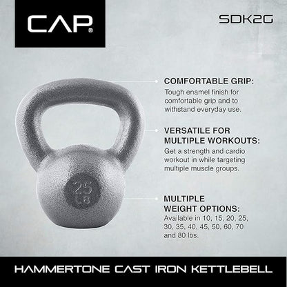 WF Athletic Supply Hammerstone Painted Cast Iron Kettlebells, Home & Gym Equipment, Great for Strength Training, Full Body Workout & Crossfit Training, Color & Size Options Available in 10-80 Pounds