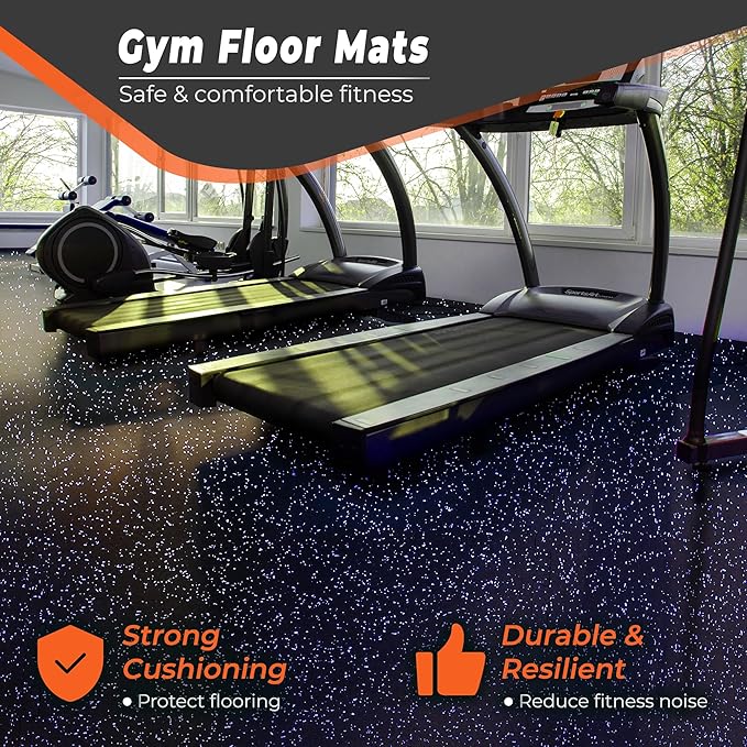 SUPERJARE 0.4'' Thick 12 Pcs 48 Sq Ft Rubber Top Exercise Equipment Mats, High Density EVA Foam Mats with Rubber Top, Interlocking Gym Flooring for Home Gym, Protective Workout Mat, Black/Purple