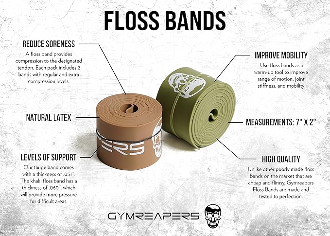 Floss Muscle Bands for Recovery & Flossing Sore Muscles and Increasing Mobility - Compression Stretch Band Pair with Carrying Case