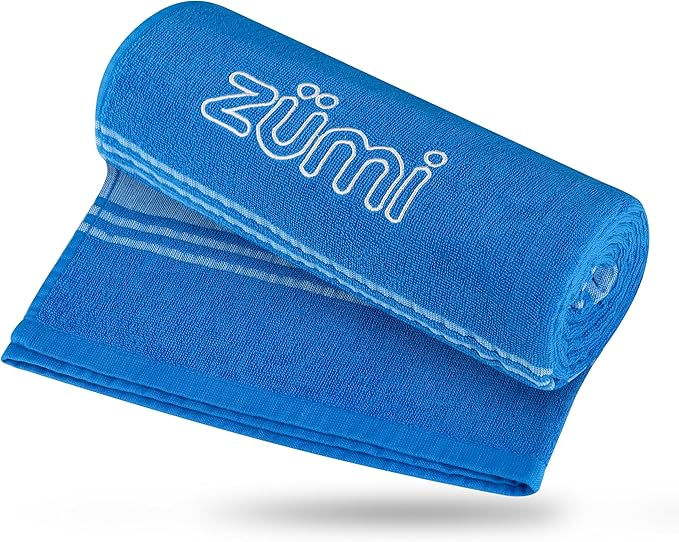 Zumi 100% Cotton Quick Dry Travel Towel - Soft, Thin, Compact, Highly Absorbent, Lightweight Camping Towel for Beach, Gym, Bath, Shower, Swimming, Pool, Dorm, RV - Blue