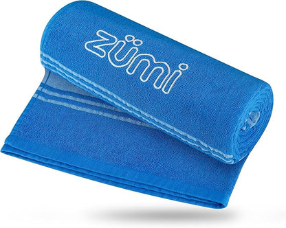 Zumi 100% Cotton Quick Dry Travel Towel - Soft, Thin, Compact, Highly Absorbent, Lightweight Camping Towel for Beach, Gym, Bath, Shower, Swimming, Pool, Dorm, RV - Blue