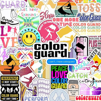 BulbaCraft 100Pcs Color Guard Stickers for Water Bottle and Laptop - Color Guard Party Supplies & Decorations, Waterproof Vinyl Decals, Marching Band and Flag Stickers, Gifts for Women & Men