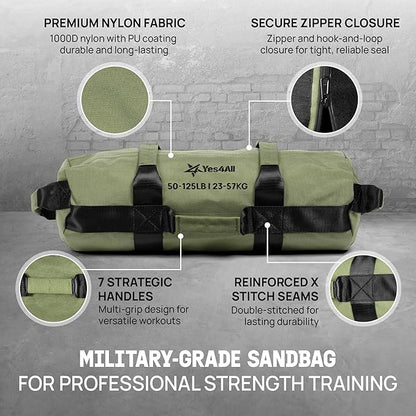 Yes4All Sandbags for Working Out, Adjustable Sand Bags for Weight Training with Handles, Multiple Colors & Sizes 5-200lbs