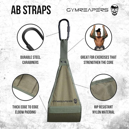 Gymreapers Hanging Ab Straps for Pull-Up Bar — Hang Bar Assist Strap & Strength Workout Exercise Equipment, Padded Adjustable Arm Supports with 2 Steel Carabiners for Leg Raises, Abdominal & Core Training