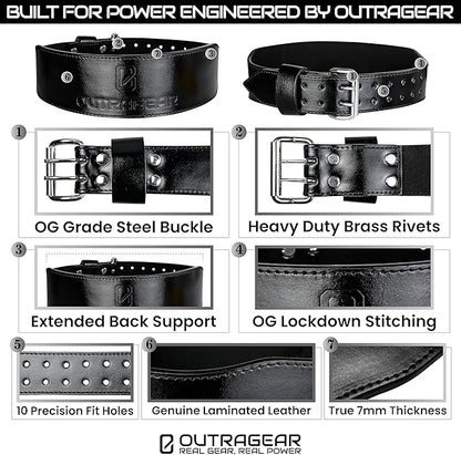 Real Leather Weight Lifting Belt - 7mm Gym Belt for Strength Training - Adjustable Buckle Weight Lifting Belts for Men & Women with Core Back Support