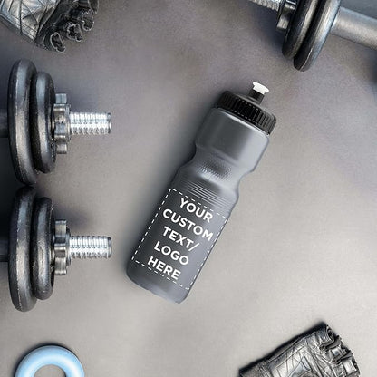 DISCOUNT PROMOS 28 oz. Custom Push Cap Plastic Water Bottles Set of 10/50/100, Personalized Bulk Pack - Perfect for Gym, Hiking, Camping, Outdoor Sports - Silver