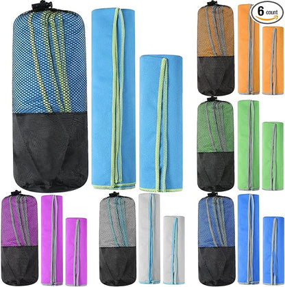 Oudain 6 Set Quick Dry Towel 12 Pack Fast Drying Towels 2 Size Microfiber Travel Towels Absorbent Compact Dry Towel for Camping Hiking Swim Beach Gym Yoga with Mesh Bag