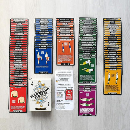 Stack 52 Bodyweight Exercise Cards: Workout Playing Card Game. Designed by a Military Fitness Expert. Video Instructions Included. No Equipment Needed. Burn Fat Build Muscle.