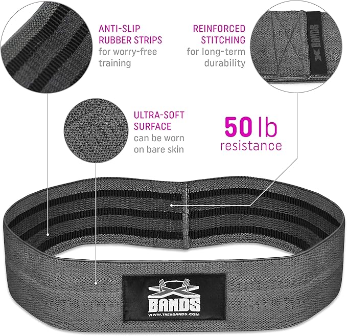 The X Bands Exercise Resistance Bands - Non-Slip Extra Thick Fabric Hip Loop Booty Bands - 20, 30, 40, 50 lb - Fitness Workout for Legs, Butt Training, Stretching, Yoga