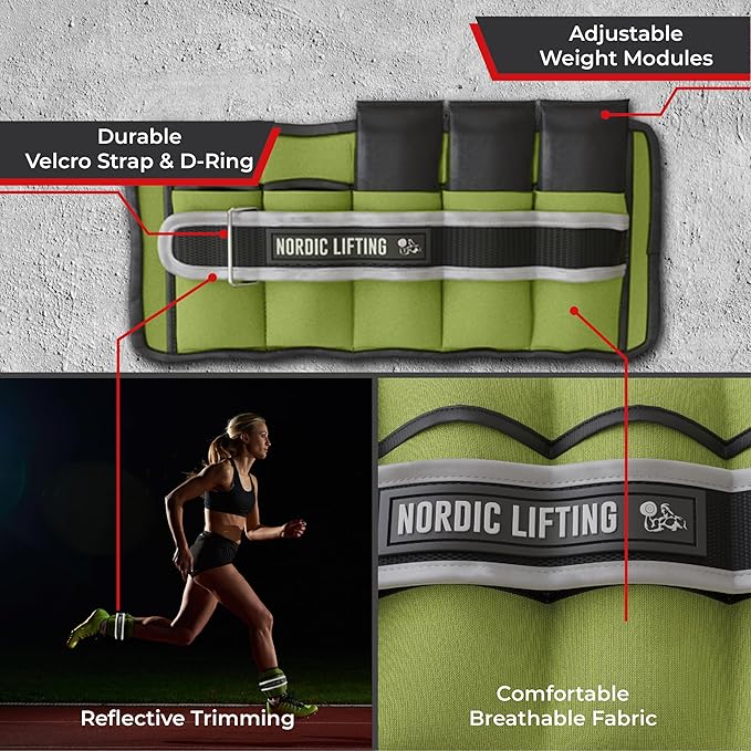 Nordic Lifting Adjustable Ankle Weights for Women & Men – 1 Pair (2–10 lbs) Wrist, Arm & Leg Weights for Gym, Yoga & Home Workouts – Secure Fit Strap Design – Durable Fitness Training Equipment