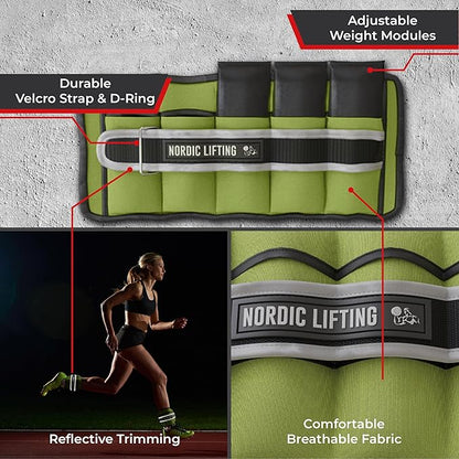 Nordic Lifting Adjustable Ankle Weights for Women & Men – 1 Pair (2–10 lbs) Wrist, Arm & Leg Weights for Gym, Yoga & Home Workouts – Secure Fit Strap Design – Durable Fitness Training Equipment