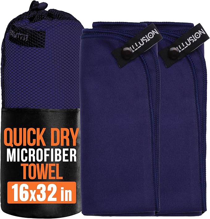 illusion Small Microfiber Gym Towels for Men and Women Active Sports (32" L x 16''W)-Lightweight Quick Dry Gym Towel for Sweat-Workout Towels Ideal for Yoga, Camping, Running, and Outdoor Activities