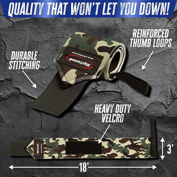 Rip Toned Wrist Wraps for Weightlifting – USPA & USAPL Approved 18" Wrist Straps for Powerlifting – Adjustable, Durable Gym Wraps with Thumb Loop – Maximum Support for Men & Women