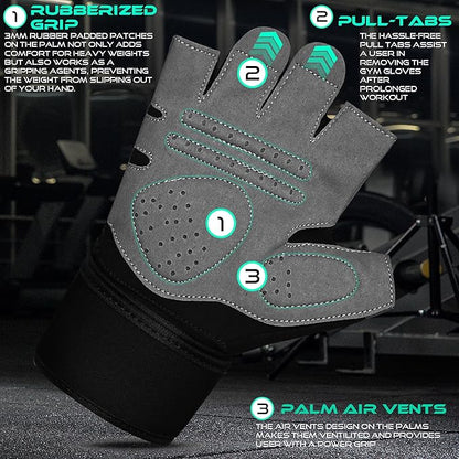 WESTWOOD FOX Gym Gloves Fitness Training Anti Slip Shock-Absorbing Weight Lifting Gloves Padded Grip Breathable Fingerless Workout Support for Men Women Cycling Exercise