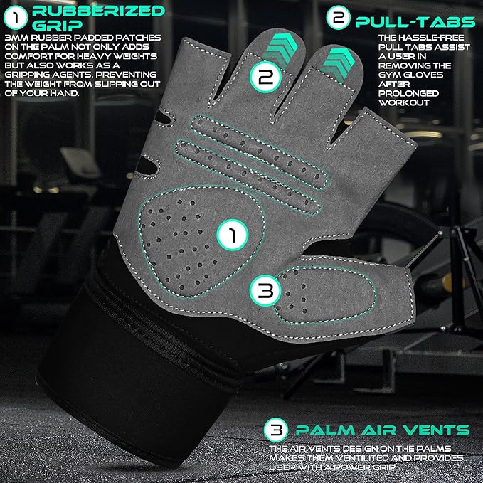 WESTWOOD FOX Gym Gloves Fitness Training Anti Slip Shock-Absorbing Weight Lifting Gloves Padded Grip Breathable Fingerless Workout Support for Men Women Cycling Exercise