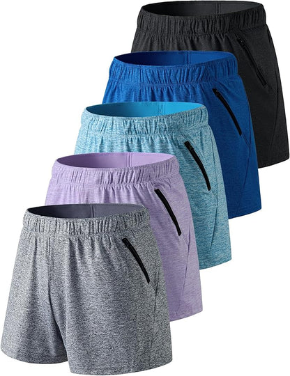 Liberty Imports 1 or 5 Pack Womens Lounge Workout Shorts with Zipper Pockets 5" Inseam Lightweight Athletic Casual Shorts