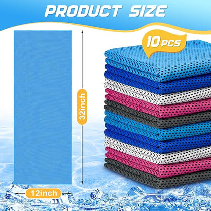 MENOLY 10 Pack Cooling Towels, Sweat Towels Cooling Towels for Neck and Face, Microfiber Towel Soft Breathable Towel for Gym, Yoga, Camping, Running, Fitness, Workout & More Activities(32"x12")