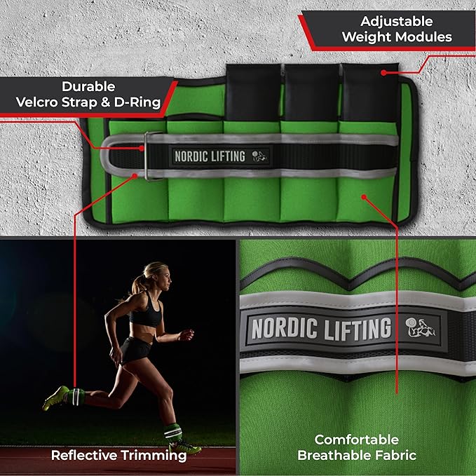 Nordic Lifting Adjustable Ankle Weights for Women & Men – 1 Pair (2–10 lbs) Wrist, Arm & Leg Weights for Gym, Yoga & Home Workouts – Secure Fit Strap Design – Durable Fitness Training Equipment