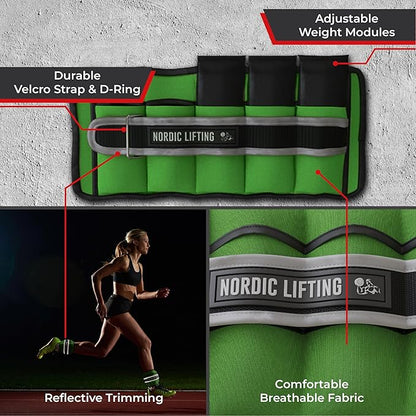 Nordic Lifting Adjustable Ankle Weights for Women & Men – 1 Pair (2–10 lbs) Wrist, Arm & Leg Weights for Gym, Yoga & Home Workouts – Secure Fit Strap Design – Durable Fitness Training Equipment