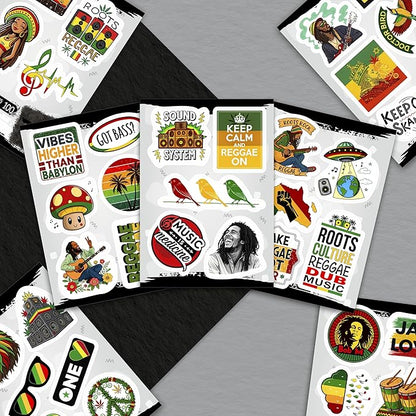 100Pcs Reggae Stickers and Decals for Adults for Water Bottle & Laptops - Rasta Stickers, Jamaica Band Decals - Bob the King of Reggae Gifts for Men & Women