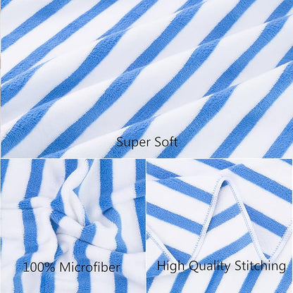 JML Microfiber Beach Towels Cabana Stripe, 2 Pack, 30" x 60", Quick Drying Bath Towel Set for Adult, Absorbent, Use for Travel, Sport, Swimming, Pool, Yoga, Camping, Micro Fiber StripeBlue